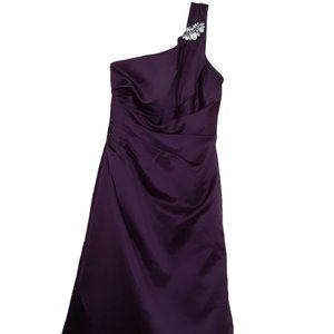 David's Bridal One Shoulder Plum Bridesmaid Dress